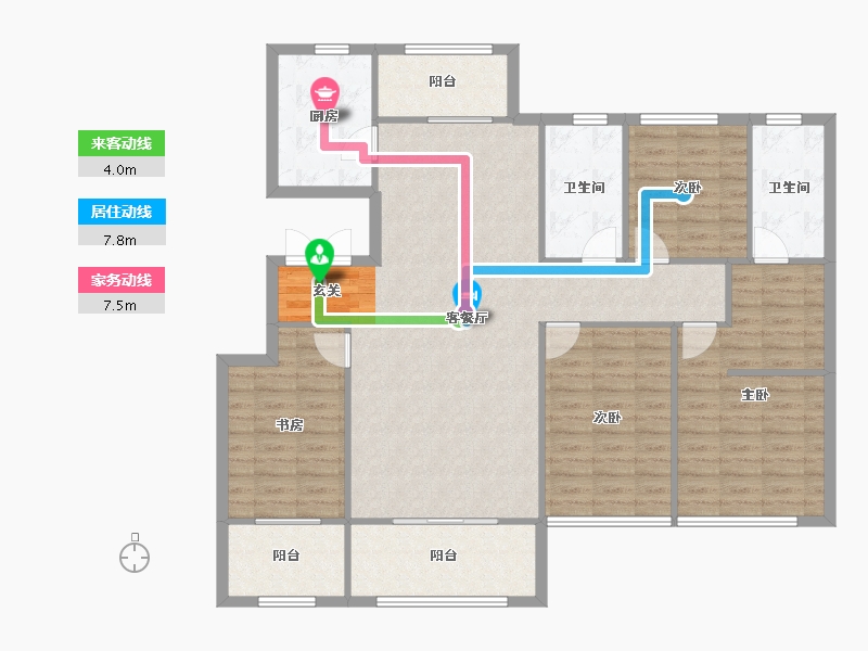 河南省-郑州市-青风公园二期洋房B-4户型159m²-127.20-户型库-动静线