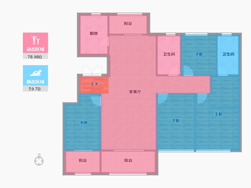 河南省-郑州市-青风公园二期洋房B-4户型159m²-127.20-户型库-动静分区