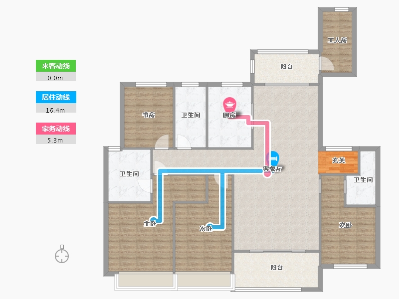 河南省-郑州市-青风公园二期洋房B-5户型196m²-156.80-户型库-动静线