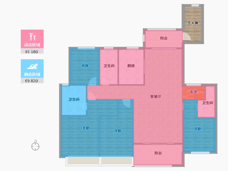 河南省-郑州市-青风公园二期洋房B-5户型196m²-156.80-户型库-动静分区