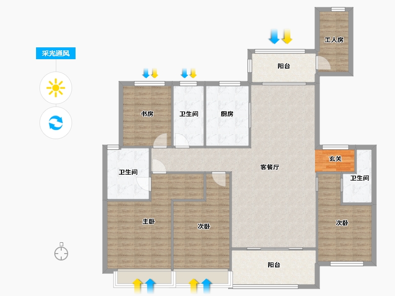 河南省-郑州市-青风公园二期洋房B-5户型196m²-156.80-户型库-采光通风