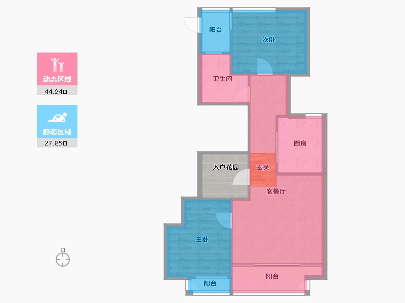 河南省-郑州市-金沙湖高尔夫观邸L1户型89m²-71.38-户型库-动静分区