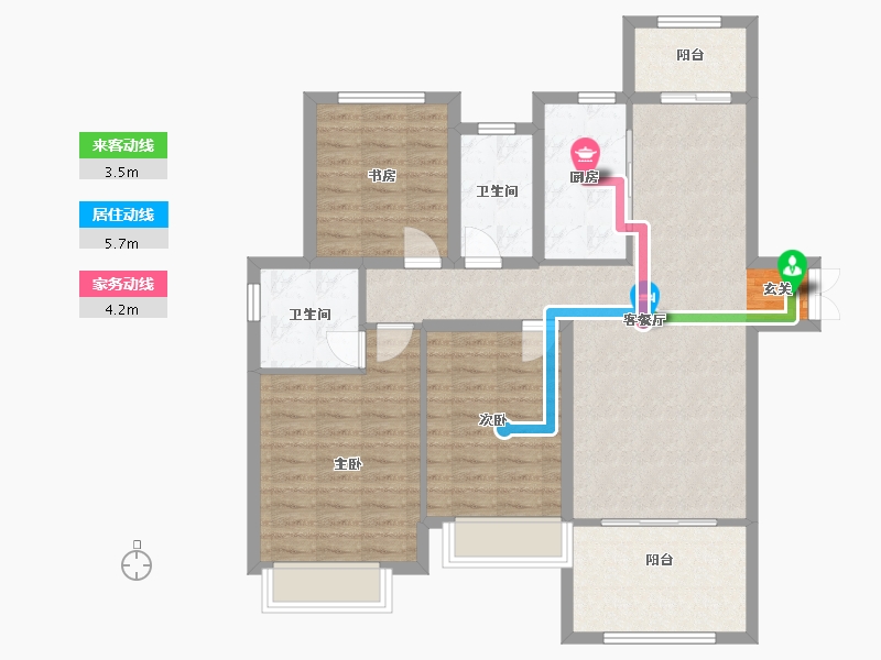 河南省-郑州市-中建观湖国际128平米户型128m²-99.36-户型库-动静线