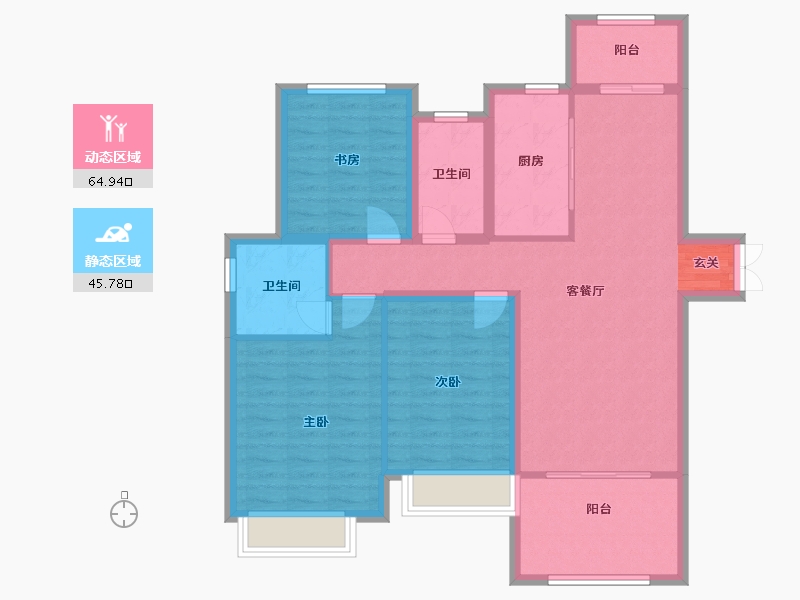 河南省-郑州市-中建观湖国际128平米户型128m²-99.36-户型库-动静分区