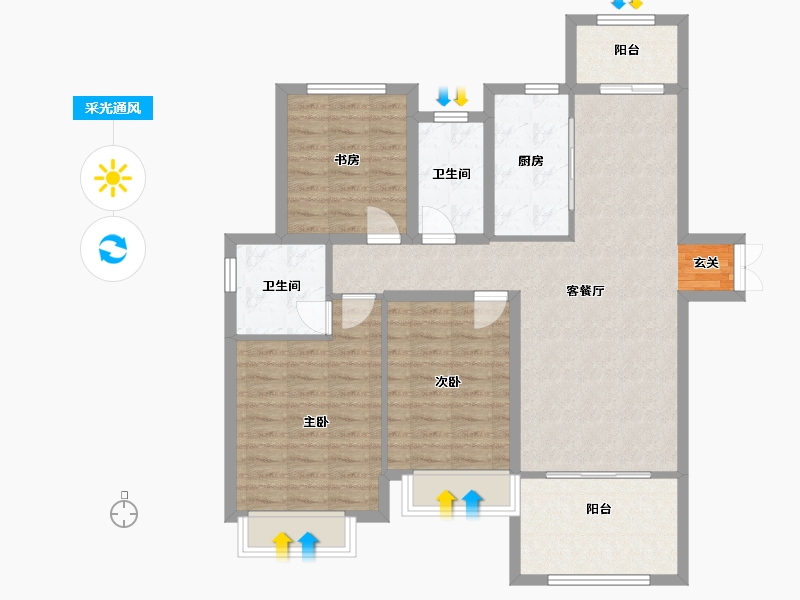 河南省-郑州市-中建观湖国际128平米户型128m²-99.36-户型库-采光通风