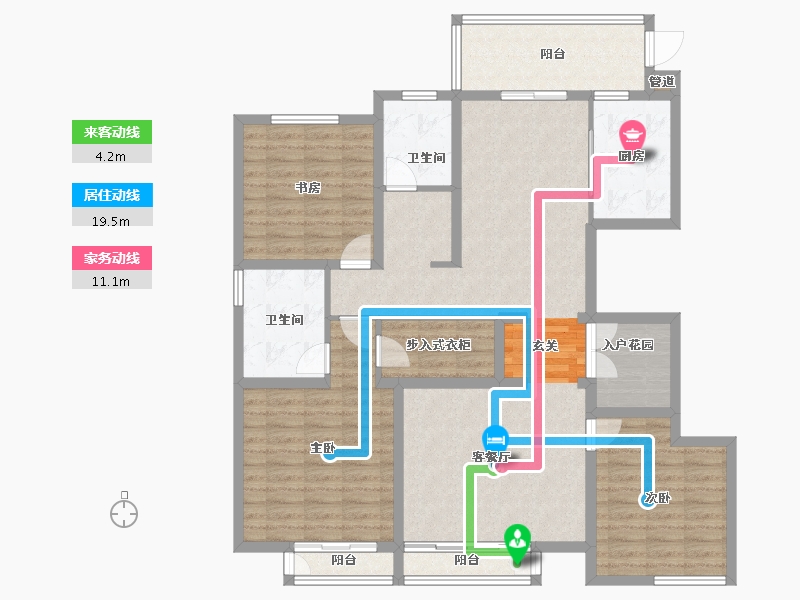 河南省-郑州市-金沙湖高尔夫观邸J户型159m²-127.56-户型库-动静线