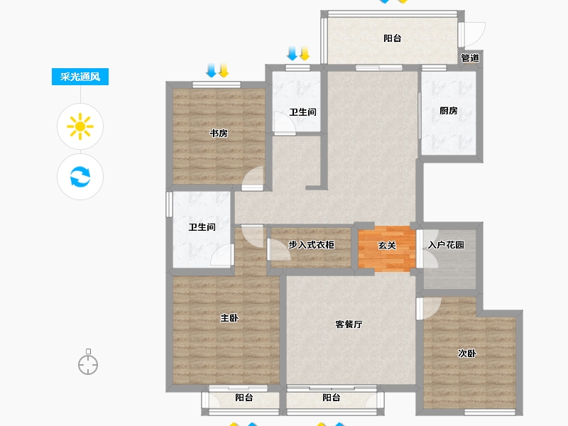 河南省-郑州市-金沙湖高尔夫观邸J户型159m²-127.56-户型库-采光通风