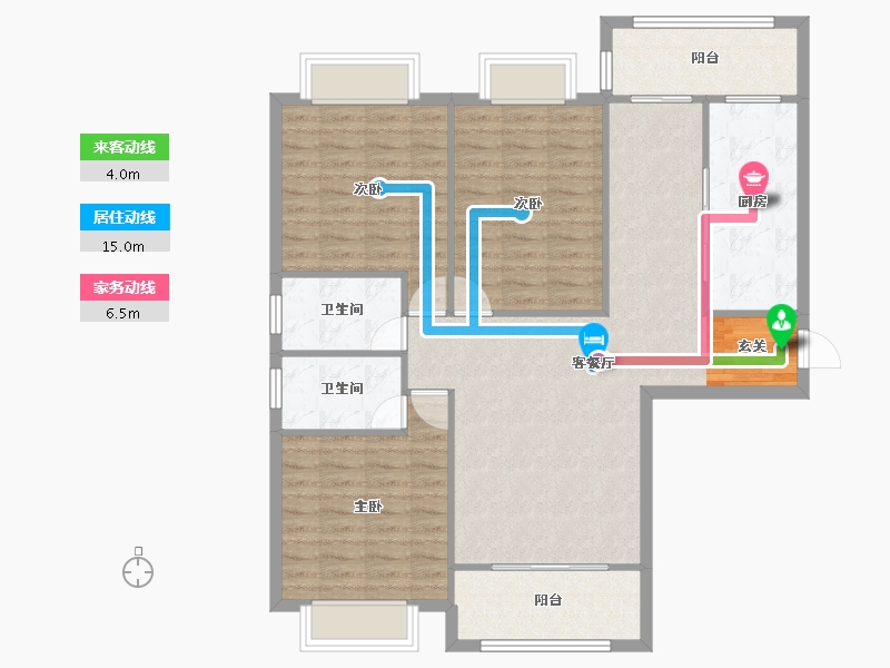 河南省-郑州市-九龙新城1号楼130m²-104.00-户型库-动静线