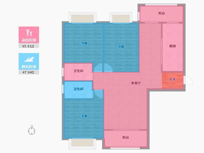 河南省-郑州市-九龙新城1号楼130m²-104.00-户型库-动静分区