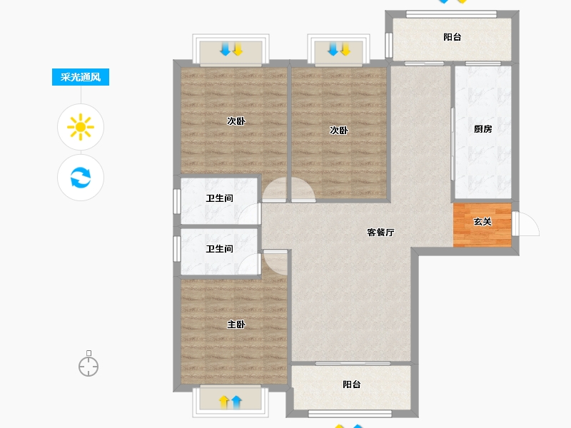 河南省-郑州市-九龙新城1号楼130m²-104.00-户型库-采光通风