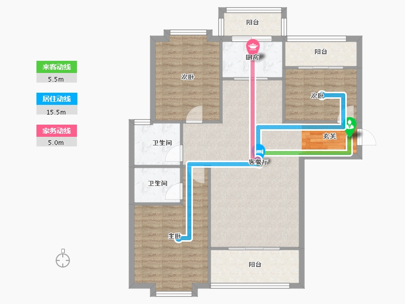 河南省-郑州市-九龙新城1号楼,8号楼126m²-100.80-户型库-动静线