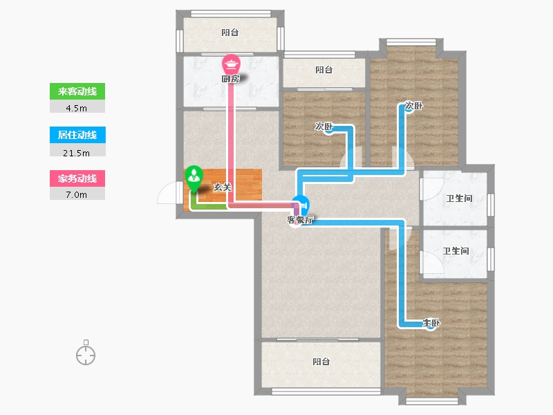 河南省-郑州市-九龙新城8号楼126m²-101.47-户型库-动静线