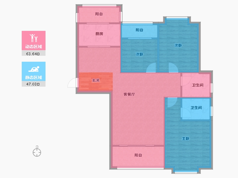 河南省-郑州市-九龙新城8号楼126m²-101.47-户型库-动静分区