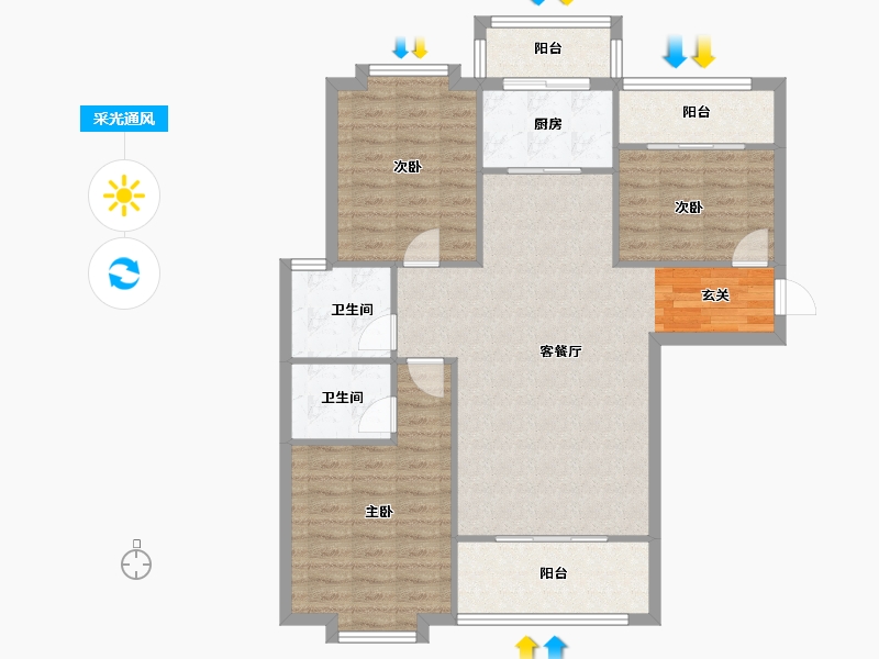 河南省-郑州市-九龙新城1号楼,8号楼126m²-100.80-户型库-采光通风