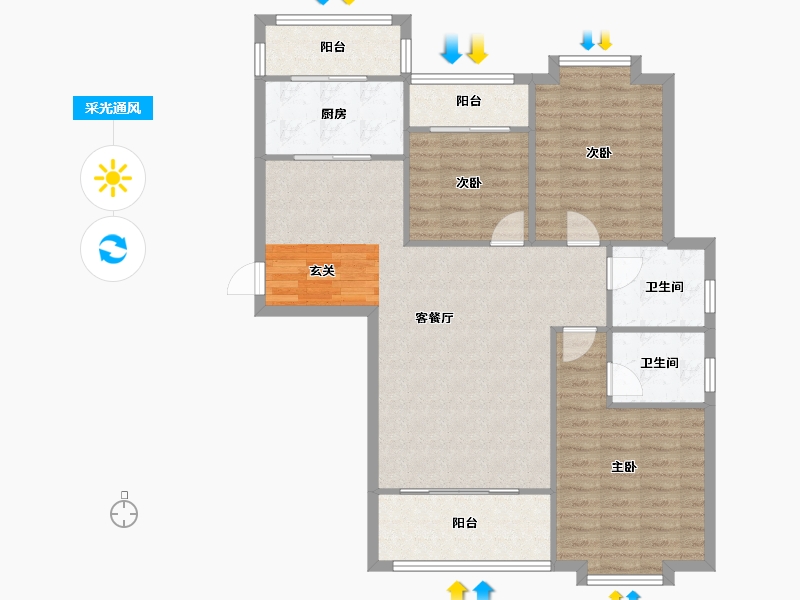 河南省-郑州市-九龙新城8号楼126m²-101.47-户型库-采光通风