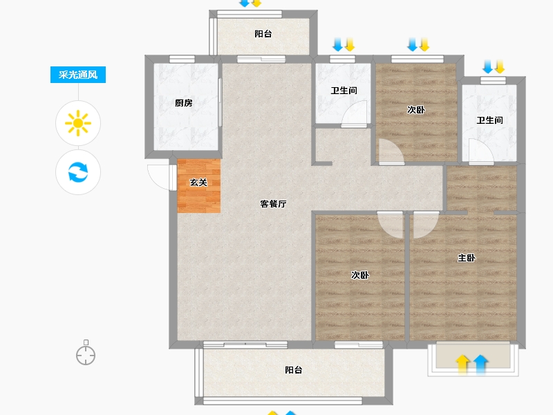 河南省-郑州市-中海天悦府8号楼123m²-98.60-户型库-采光通风