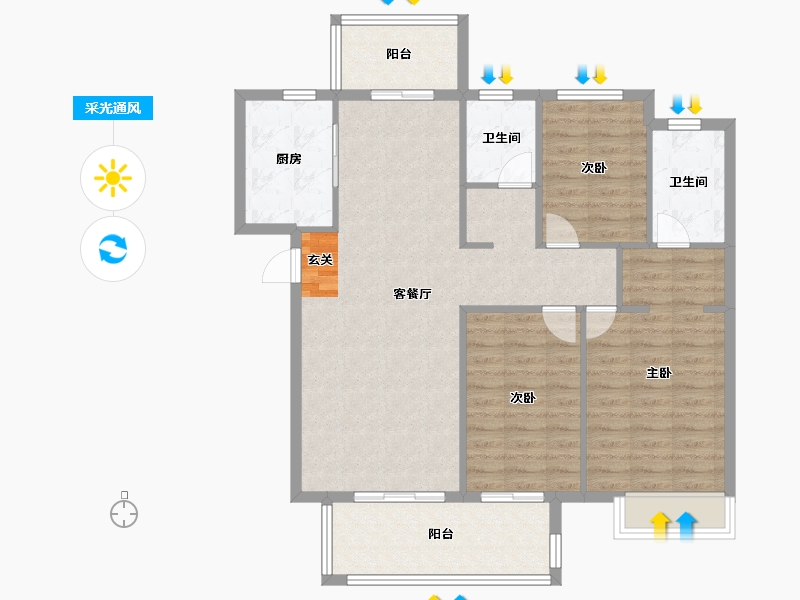 河南省-郑州市-中海天悦府8号楼,6号楼,1号楼,7号楼,9号楼124m²-100.10-户型库-采光通风