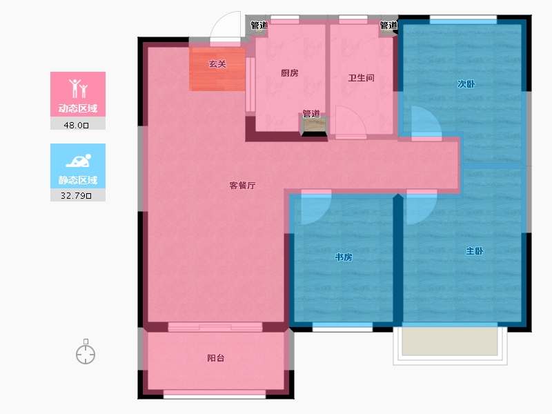 河南省-郑州市-正商汇航佳苑91㎡户型91㎡-72.00-户型库-动静分区