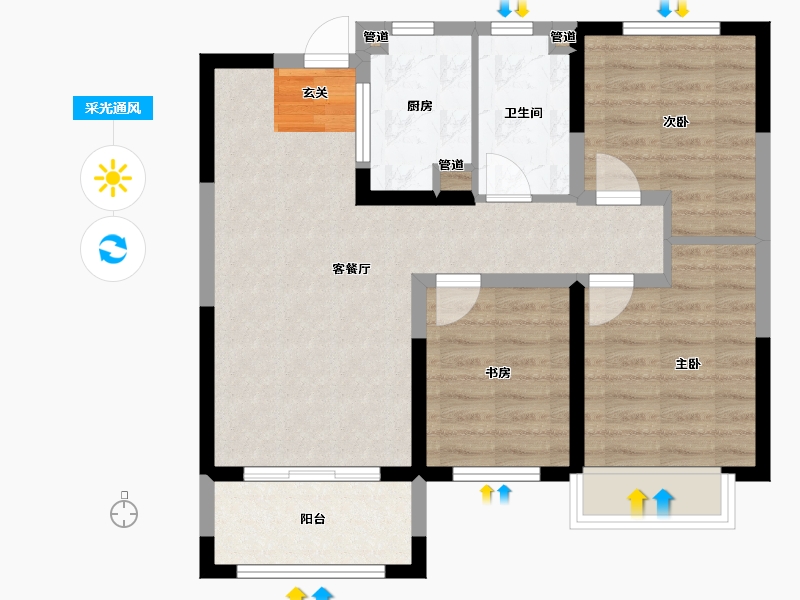 河南省-郑州市-正商汇航佳苑91㎡户型91㎡-72.00-户型库-采光通风