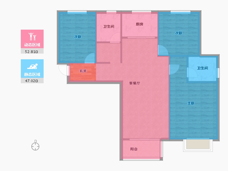 河南省-郑州市-宏光合园114平三房114m²-91.20-户型库-动静分区