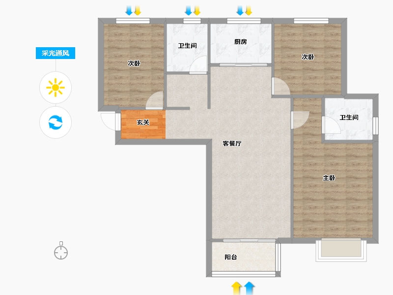 河南省-郑州市-宏光合园114平三房114m²-91.20-户型库-采光通风