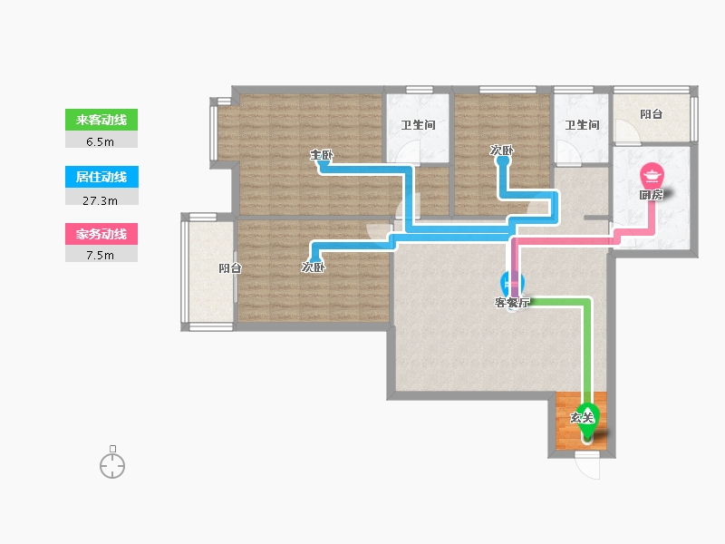 河南省-郑州市-宏光合园148平三房148m²-118.39-户型库-动静线