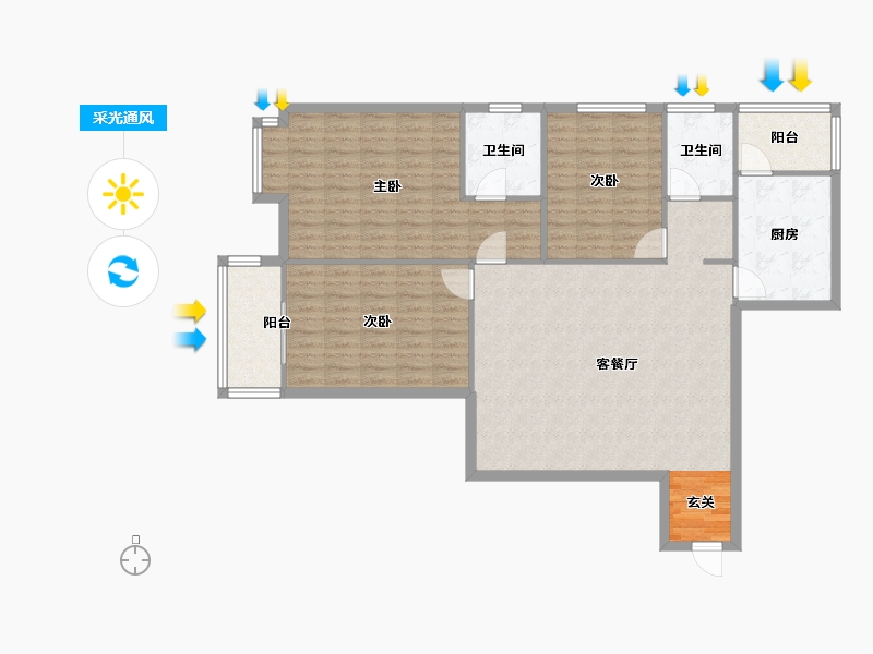 河南省-郑州市-宏光合园148平三房148m²-118.39-户型库-采光通风