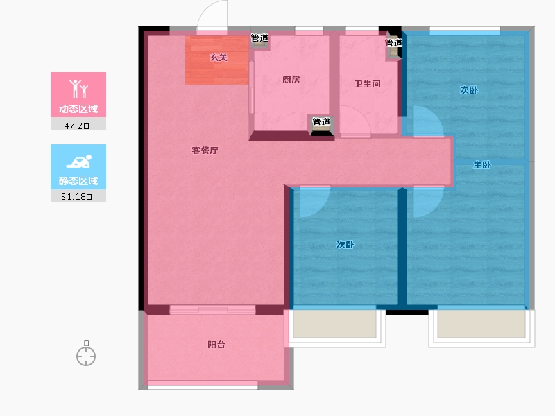 河南省-郑州市-中海万锦公馆8号楼,3号楼87m²-70.03-户型库-动静分区