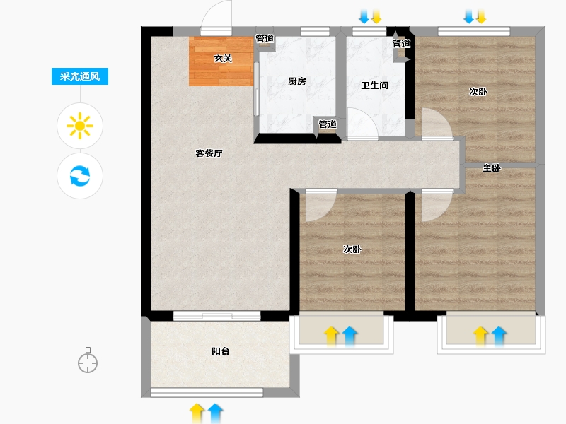 河南省-郑州市-中海万锦公馆8号楼,3号楼87m²-70.03-户型库-采光通风