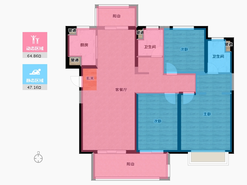 河南省-郑州市-中海万锦公馆2号楼,8号楼,3号楼127m²-101.61-户型库-动静分区