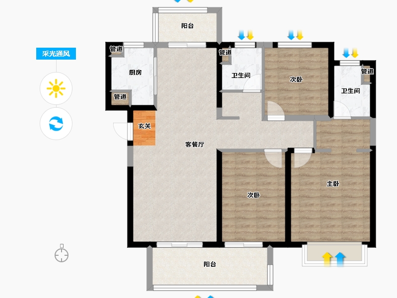 河南省-郑州市-中海万锦公馆2号楼,8号楼,3号楼127m²-101.61-户型库-采光通风