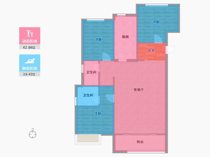 河南省-郑州市-金地滨河风华13号楼,6号楼,7号楼117m²-93.60-户型库-动静分区