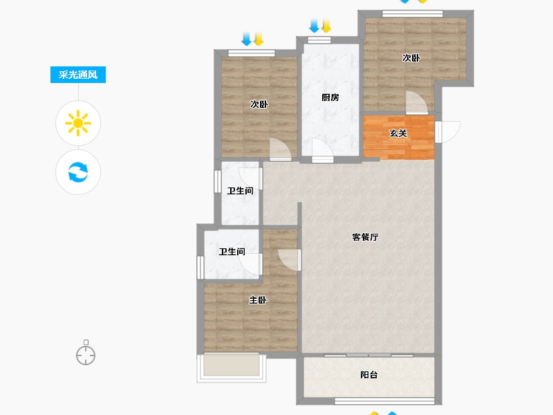 河南省-郑州市-金地滨河风华13号楼,6号楼,7号楼117m²-93.60-户型库-采光通风