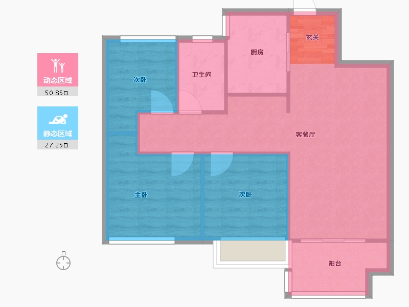 河南省-郑州市-金科集美公馆1号楼,4号楼89m²-70.83-户型库-动静分区