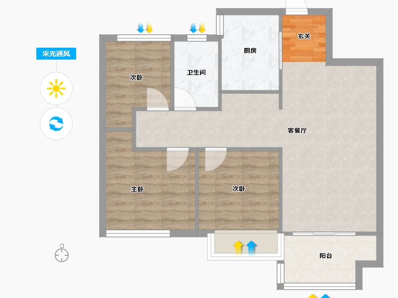 河南省-郑州市-金科集美公馆1号楼,4号楼89m²-70.83-户型库-采光通风