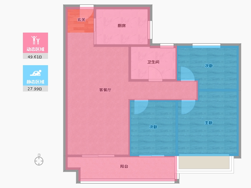 河南省-郑州市-郑州碧桂园悦湖山A户型88m²-70.41-户型库-动静分区