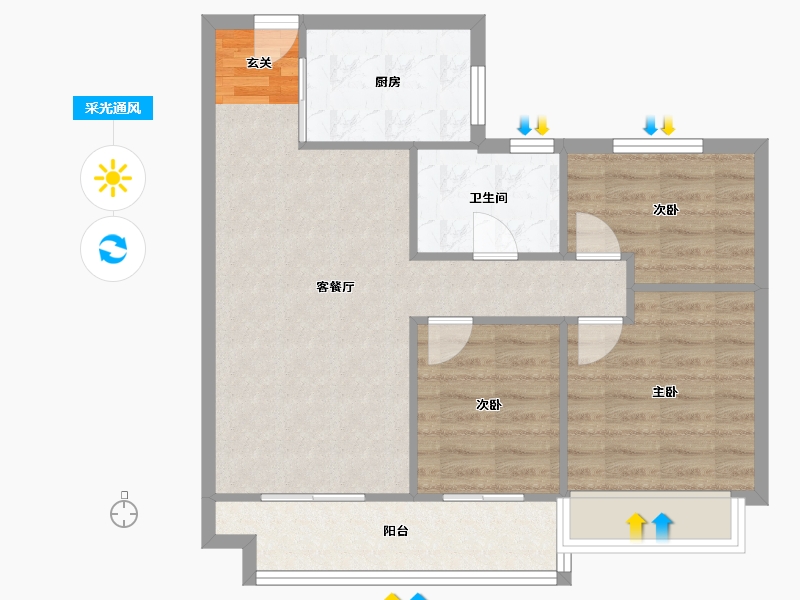 河南省-郑州市-郑州碧桂园悦湖山A户型88m²-70.41-户型库-采光通风