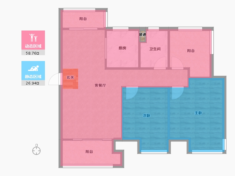 河南省-郑州市-信保春风十里12号楼98m²-78.01-户型库-动静分区