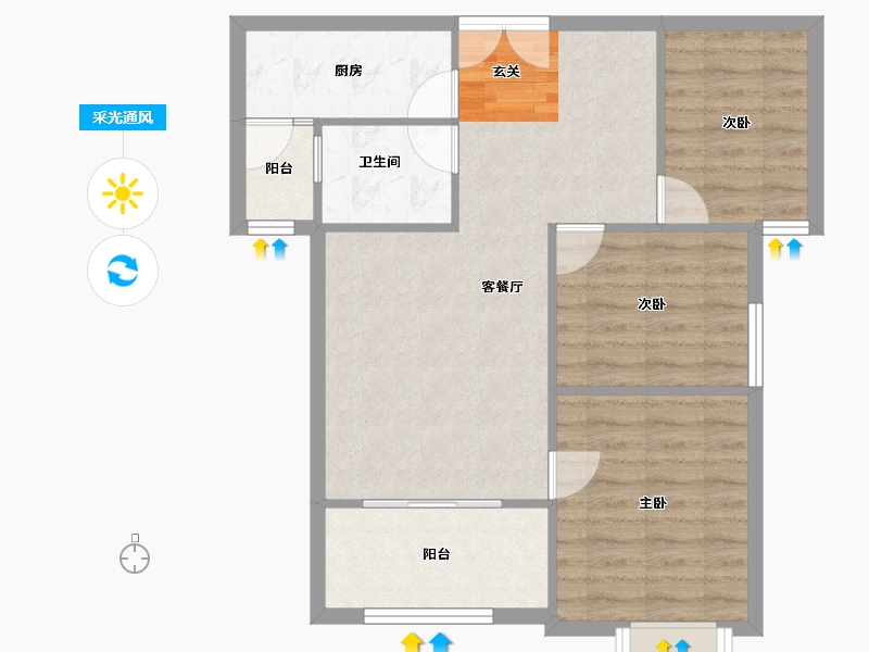 河南省-郑州市-紫域澜庭B2户型89m²-71.20-户型库-采光通风