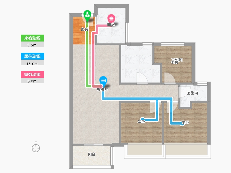 河南省-郑州市-建海当代公园阅MOMΛ1号楼88m²-70.44-户型库-动静线