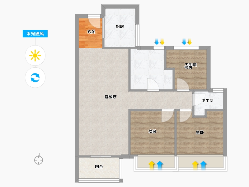 河南省-郑州市-建海当代公园阅MOMΛ1号楼88m²-70.44-户型库-采光通风