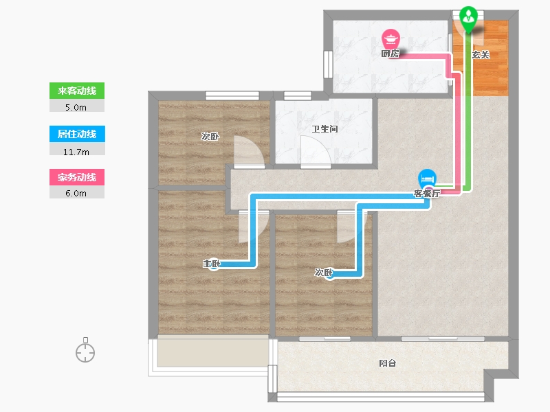 河南省-郑州市-郑州碧桂园悦湖山B户型88m²-70.40-户型库-动静线