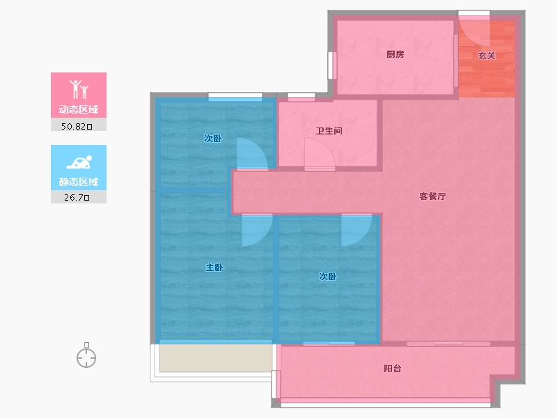 河南省-郑州市-郑州碧桂园悦湖山B户型88m²-70.40-户型库-动静分区