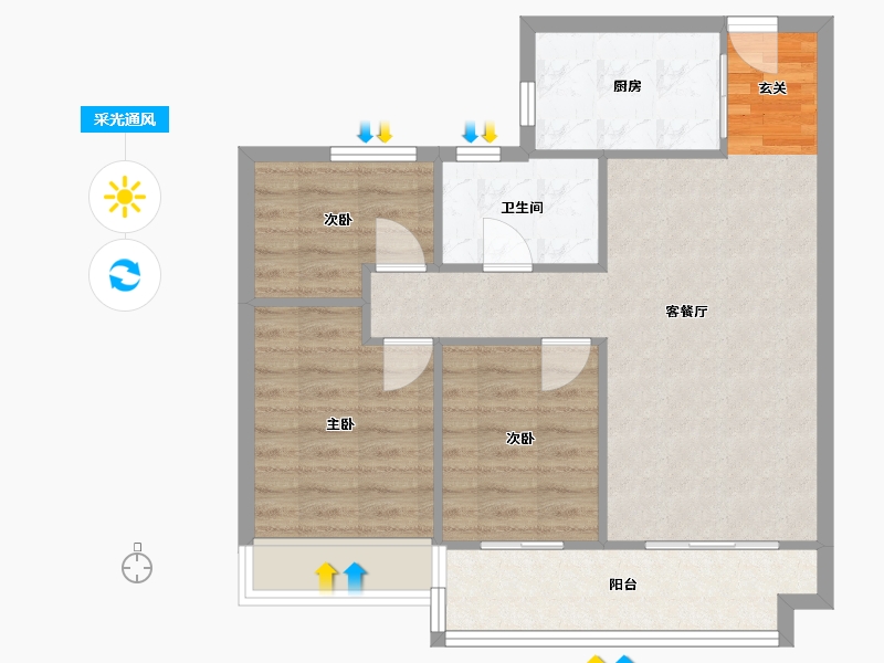 河南省-郑州市-郑州碧桂园悦湖山B户型88m²-70.40-户型库-采光通风