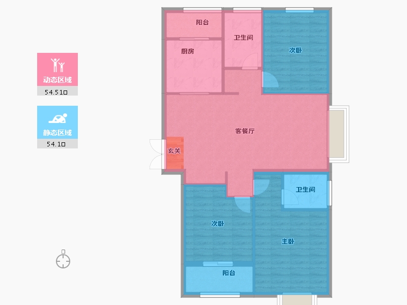 河南省-郑州市-紫域澜庭A3户型124m²-99.20-户型库-动静分区