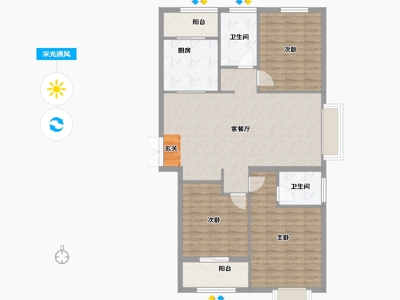 河南省-郑州市-紫域澜庭A3户型124m²-99.20-户型库-采光通风