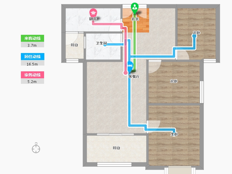 河南省-郑州市-紫域澜庭B2户型89m²-71.20-户型库-动静线