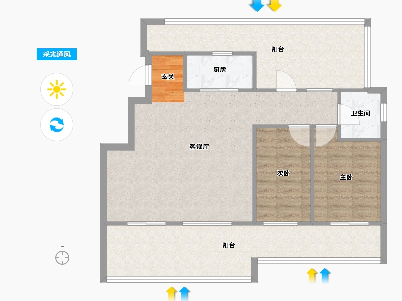 河南省-郑州市-东润玺城C3地块-23号楼107m²-85.89-户型库-采光通风