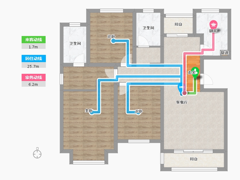 河南省-郑州市-忆江南省级旅游度假区E户型123m²-98.40-户型库-动静线