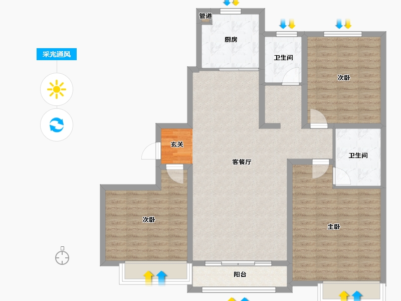 河南省-郑州市-忆江南省级旅游度假区A2户型139m²-111.20-户型库-采光通风